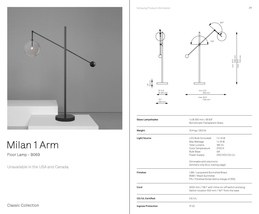 Milan Floor Lamp 1 Arm