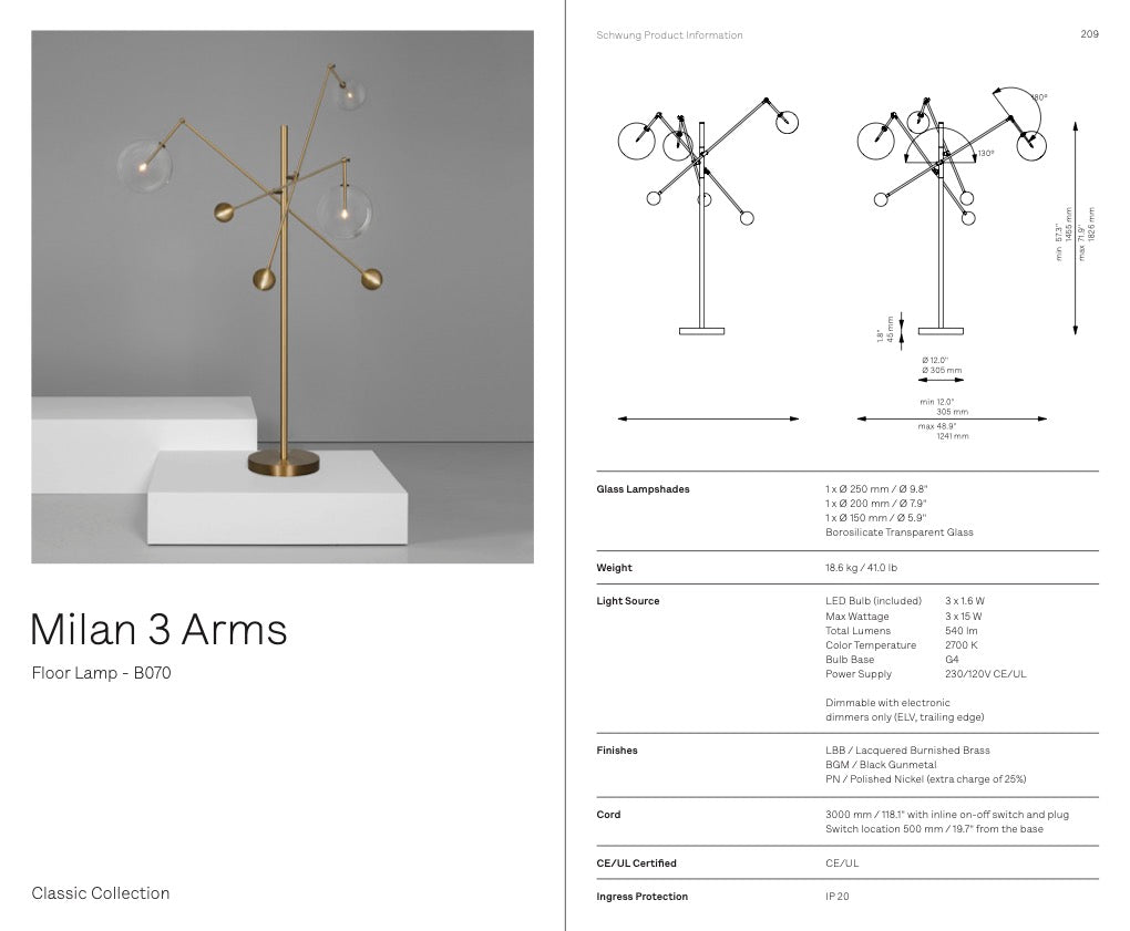 Milan Floor Lamp 3 Arm