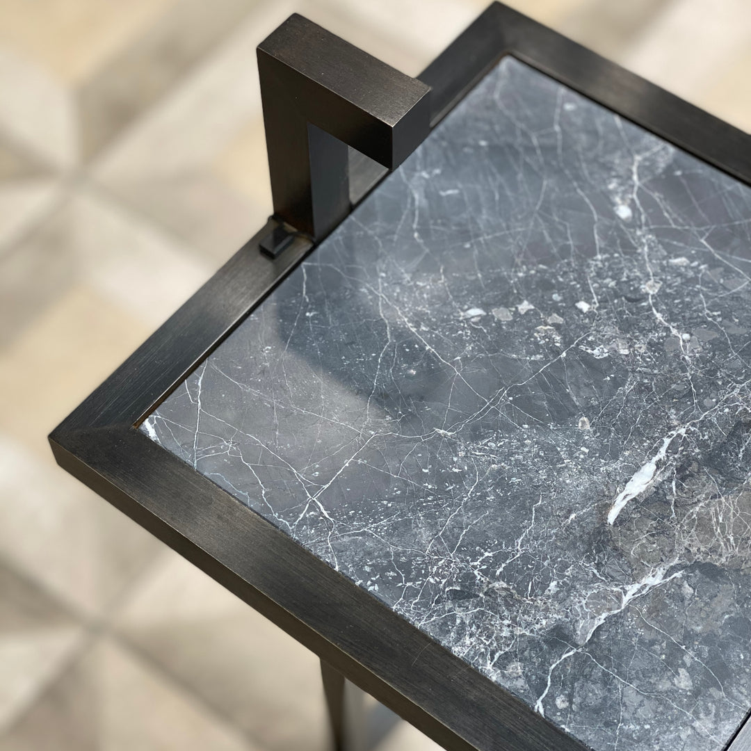 Bronx Martini Table Blackened Steel Marble