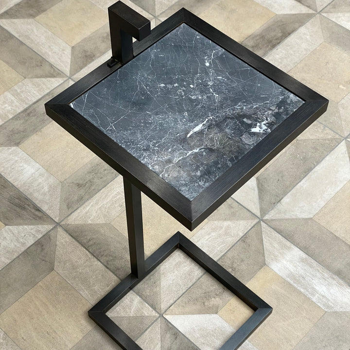 Bronx Martini Table Blackened Steel Marble