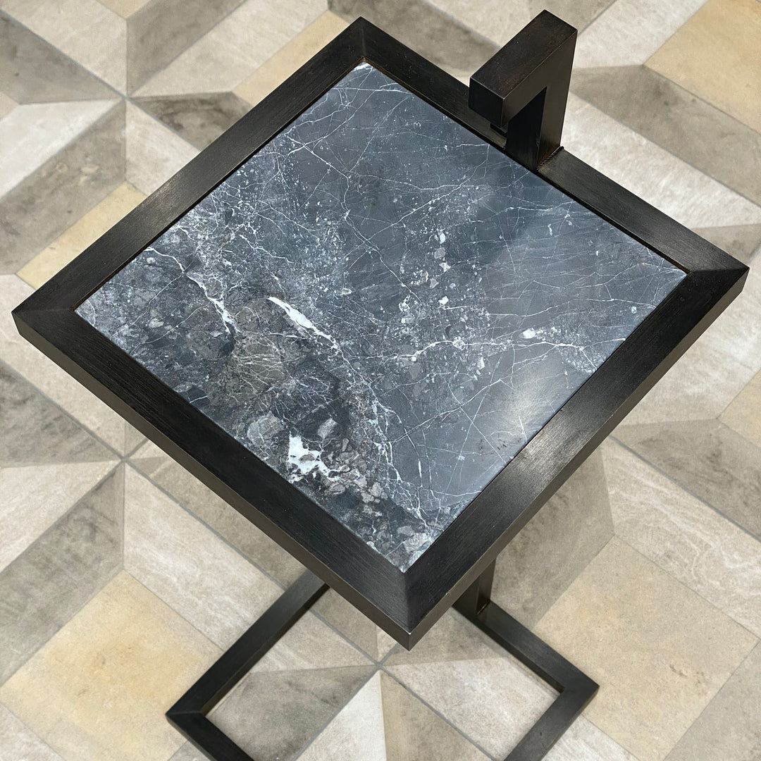 Bronx Martini Table Blackened Steel Marble